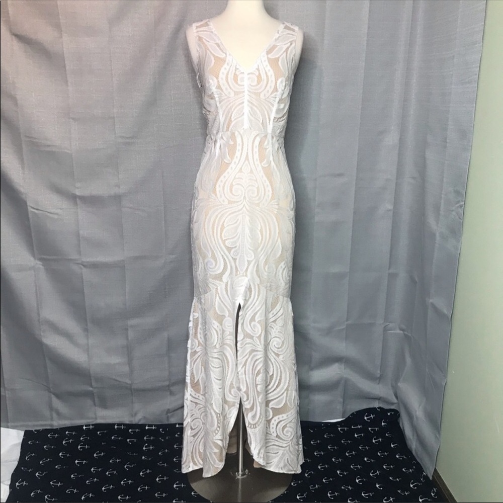 Lulus White Nude Lace Maxi dress - Picture 2 of 7